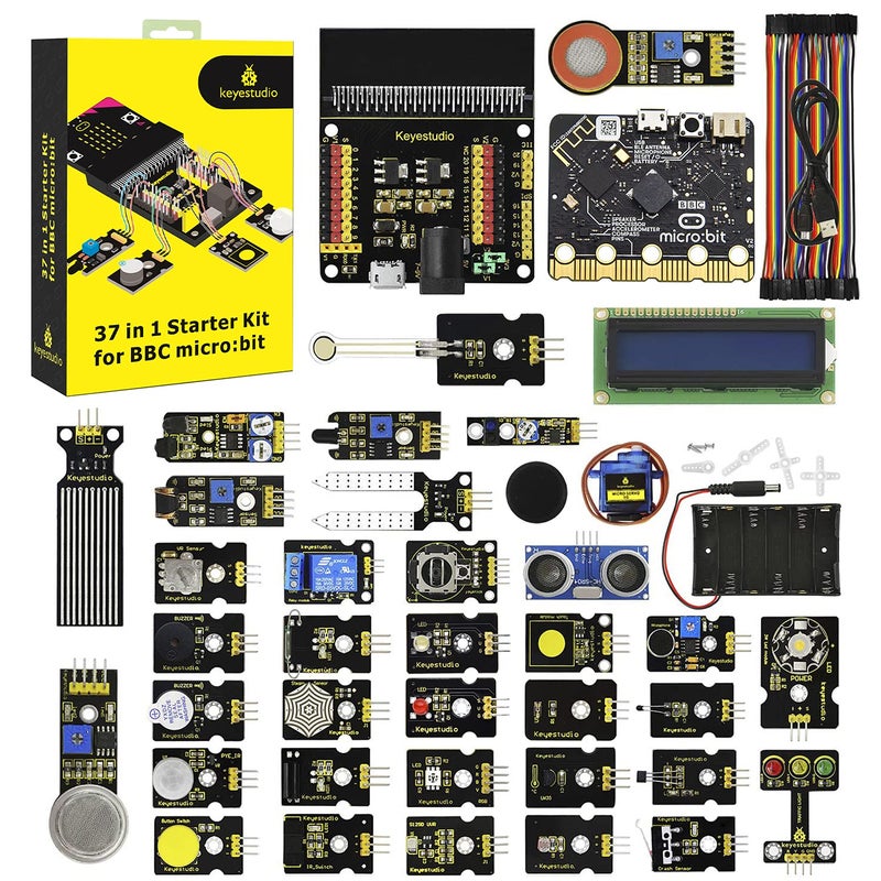 Keyestudio مجموعة البداية KEYESTUDIO 37 في 1 مع لوحة BBC Microbit V2.2، مجموعة رائعة من 37 مستشعرًا وإكسسوارات Microbit لتعليم البرمجة والإلكترونيات للمراهقين والبالغين، تعلم الدوائر الكهربائية مع الدروس. - Image 1